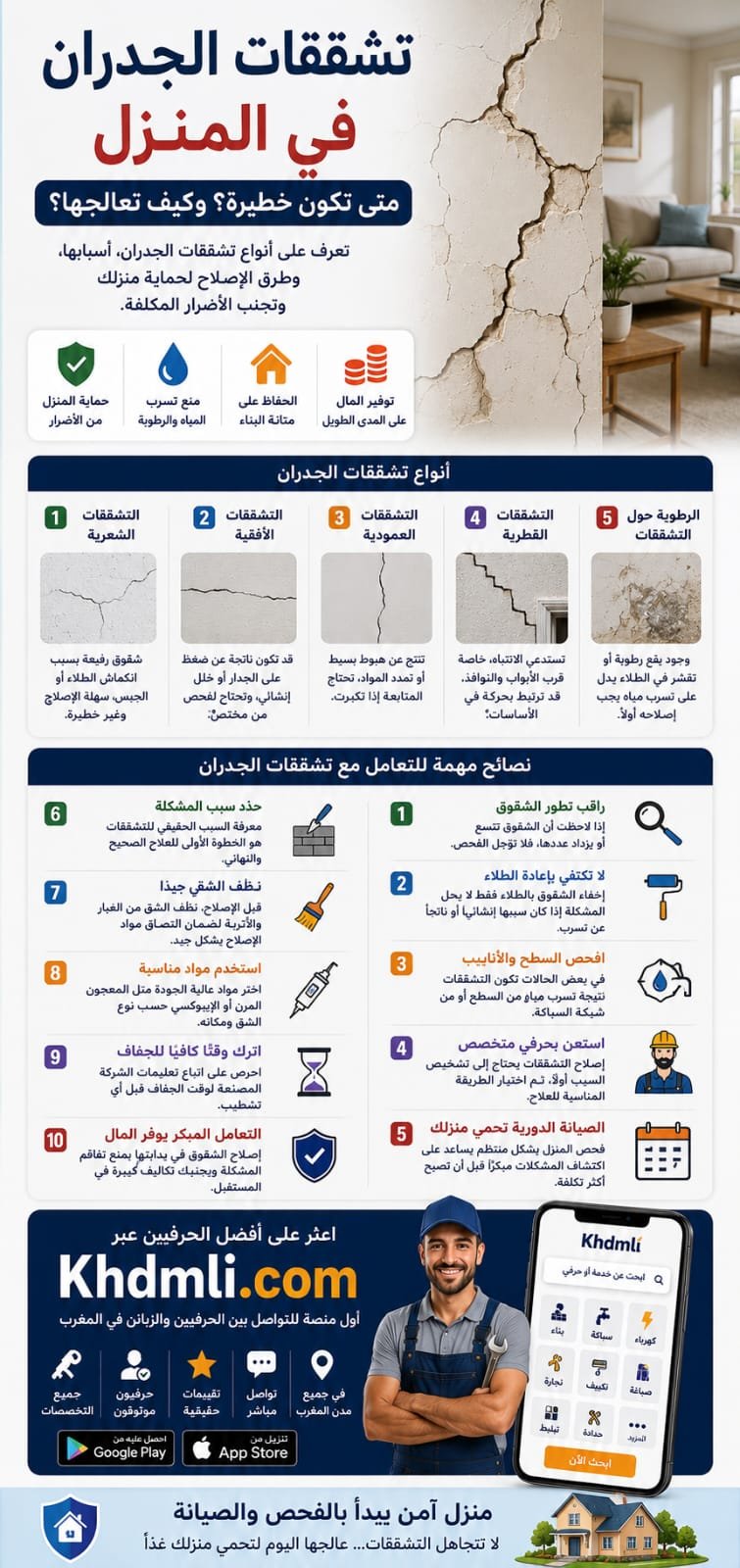 تشققات الجدران في المنزل: متى تكون خطيرة؟ وكيف تعالجها؟

ظهور تشققات ف...
