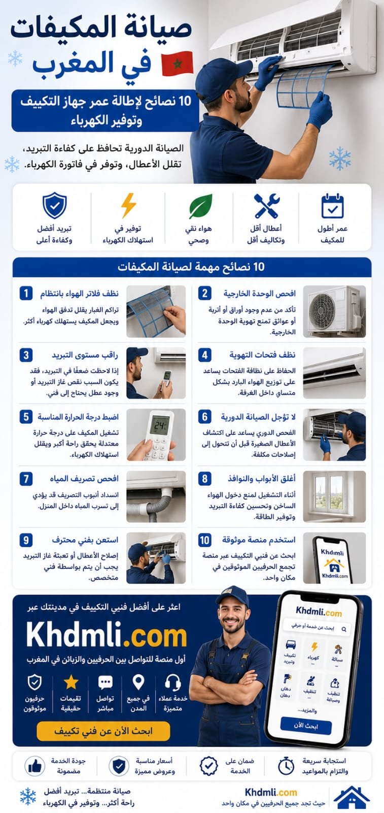 صيانة المكيفات في المغرب: 10 نصائح لإطالة عمر جهاز التكييف وتوفير الكه...